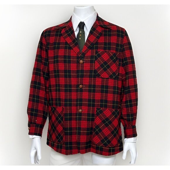 Pendleton Other - Vtg 50s Pendleton Plaid Sport Coat Wool Jacket Red Tartan Blazer Sz M Christmas